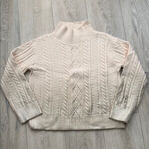 Ann Taylor Cream Textured Turtleneck Sweater